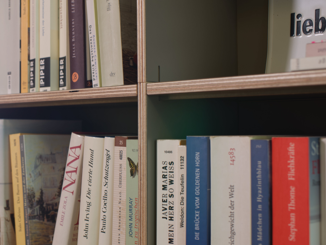 Bücherregal aus querverleimtem Birkenschichtholz im modularen Regalsystem