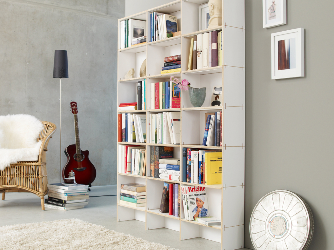 Modulare Bücherregale aus Birke mit Melaminharz beschichtet individuell konfigurierbar
