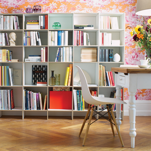 Modulares Bücherregal aus Birkenholz in weiss