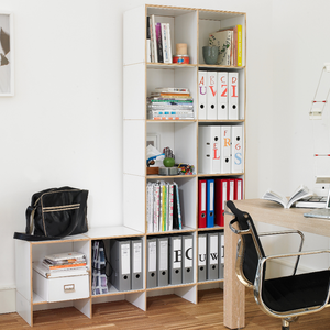 Büroregal in weiss aus Birkenholz für Aktenordner modular und individuell konfigurierbar