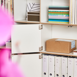 Büroregal mit einfachen und doppelten Flügeltüren