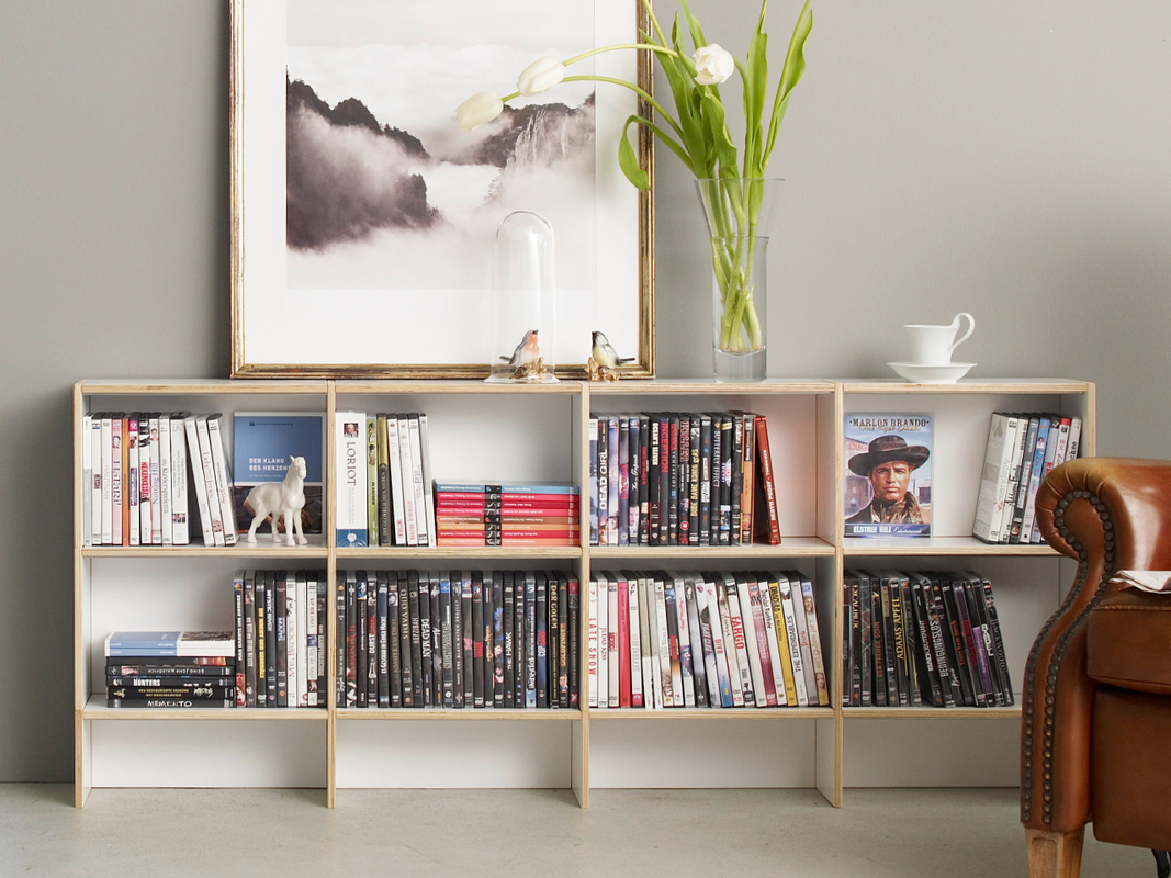 DVD-Regal aus Birke als Sideboard in der Farbe weiss