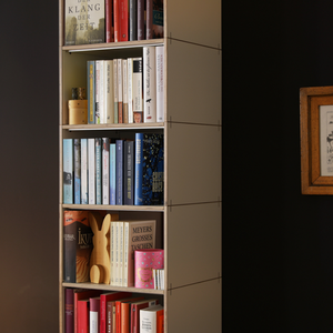 Hängende Bücherregale aus Holz im erweiterbaren, modularen Stecksystem