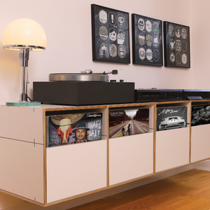 Designer Hängereal für Schallplatten mit Tip-On Schubladen