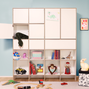Kinderzimmerregal mit Tip-On Türen und Schubladen individuell konfigurierbar