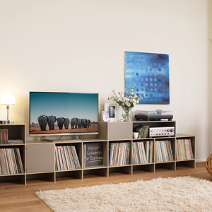 Modular, Flexibel, Erweiterbar. Schallplatten Regal mit Schublade und Tür individuell konfigurierbar