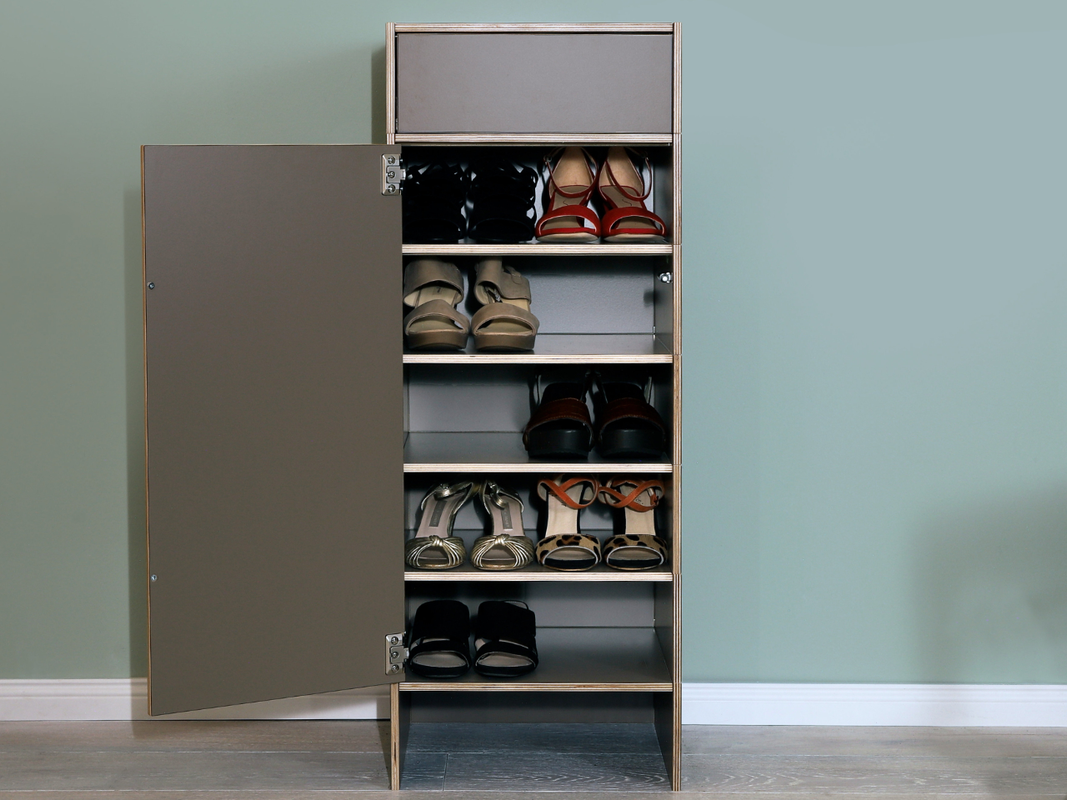 Schuhkommode Flügeltür und Schublade aus Birkenschichtholz
