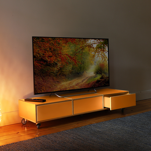 Individuell konfigurierbares TV-Board auf Rollen in Bauhausstil aus 100 Prozent Qualität